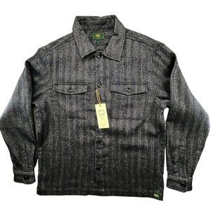 Soft Cloth Mens Melrose Shirt Jac in Soft Wool Size S Black Stripe Urban Outdoor